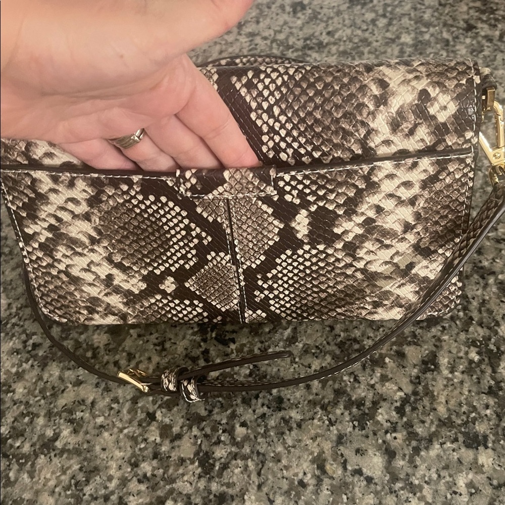 Michael Kors Snakeskin-Print Clutch with Gold MK Lock - Picture 3 of 10